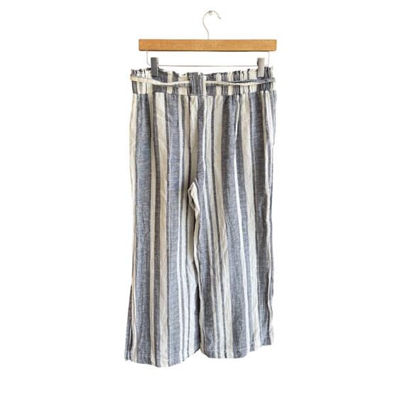 Kiss & Cry Linen Pants Womens L Elastic Waist, Tie, White Blue Wide Leg Beach - Picture 6 of 9